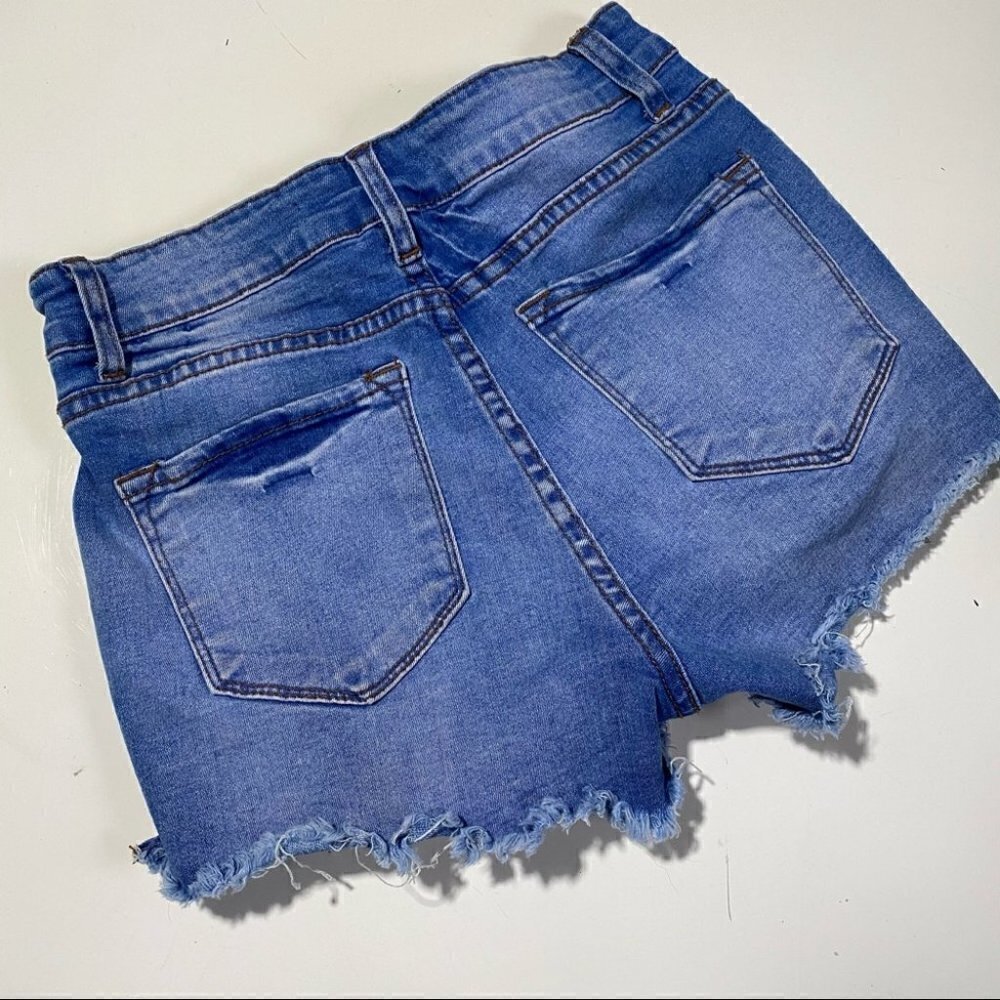 Kancan Micro Mini Shorts Fray Hem Distressed Denim - Picture 4 of 4